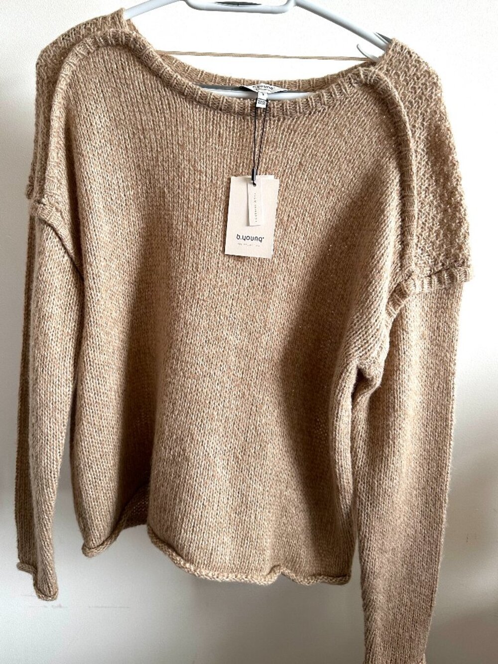 B.YOUNG NWT Camel Tan Wool Alpaca Blend Knit Drop Shoulder Sweater Small